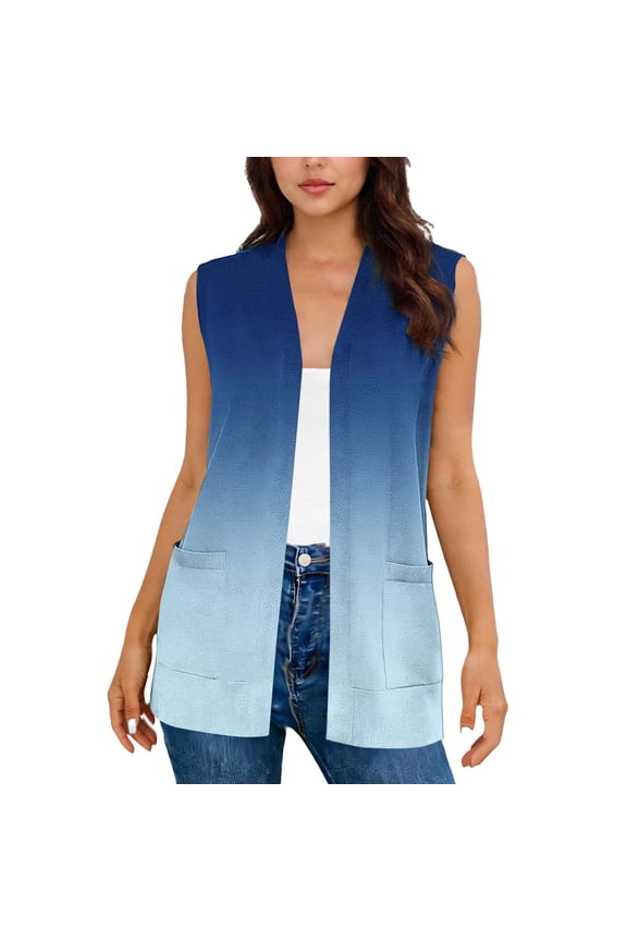 Women's Sleeveless Open Front Cardigan, Casual Spring Summer Vest with Pockets, Soft Stretchy Lounge Jacket, Lightweight Cover Up, Sizes S-3XL