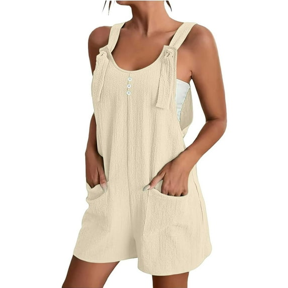 Tnhcen Women's Sleeveless Short Romper Bubble Crepe Summer Jumpsuit with Pockets Casual Loose Fit Outfit S-3XL Multiple Colors Available