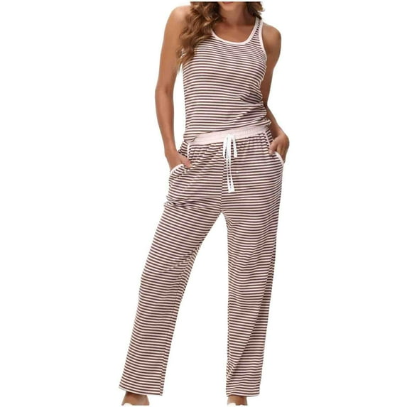 Tnhcen Women's Sleeveless Tank Tops Pajamas Sets Elastic Waist Long Pants Sleepwear Sets S-2XL