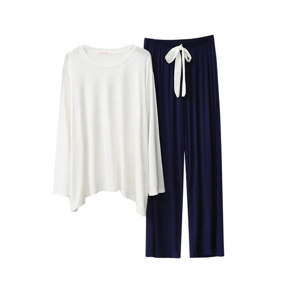 Tnhcen Women's Soft comfortable Pajama Set Viscose Petite Length Tunic Top Wide Leg Pants Homewear Set Free Size