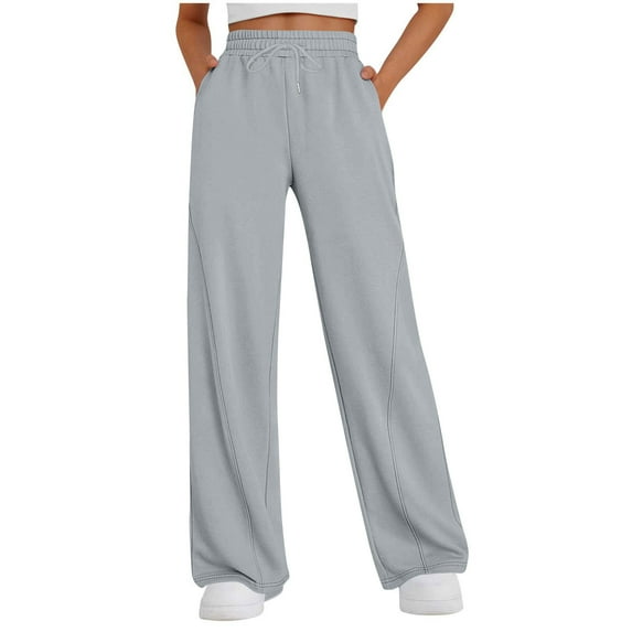 Tnhcen Women's Solid Casual Drawstring Waist Wide Leg Sweatpants Japanese Fleece Lounge Pants with Pockets Comfortable Straight Leg Trousers S-2XL