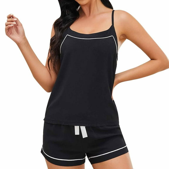 Tnhcen Women's Solid Color Adjustable Camisole Shorts Sleepwear Set Cotton Blend Loungewear for Home S-XL Soft Breathable Everyday Outfit