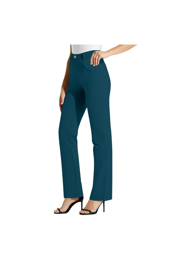 Women's Solid Color Button Closure Trousers Elastic Waist Office Work Pants Straight Leg Stretch Gabardine Comfortable Professional Yoga Casual Pants S-2XL
