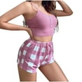 thumbnail image 1 of Tnhcen Women's Solid Color Button Crew Neck Tank & Plaid Elastic Waistband Shorts Sleepwear Set Cute Pajamas Homewear S to XL, 1 of 5