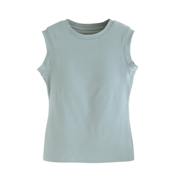 Tnhcen Women's Solid Color Crewneck Built-in Bra Corset Tank Top Sleeveless Sleepwear Pajama S-XL Cotton