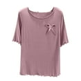 thumbnail image 1 of Tnhcen Women's Solid Color Crewneck Short Sleeve Ruffled Sleepwear Top - Modal Cotton Blend Summer Plus Size Pajamas Loungewear M-2XL, 1 of 3