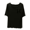 thumbnail image 1 of Tnhcen Women's Solid Color Crewneck Short Sleeve Ruffled Sleepwear Top - Modal Cotton Blend Summer Plus Size Pajamas Loungewear M-2XL, 1 of 3