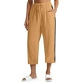 thumbnail image 1 of Tnhcen Women's Solid Color Cropped Pants Side Contrast Stripe Drawstring Waist Casual Capris Pants with Pockets Pre-Shrunk Cotton-Linen Like Fabric S-2XL, 1 of 5