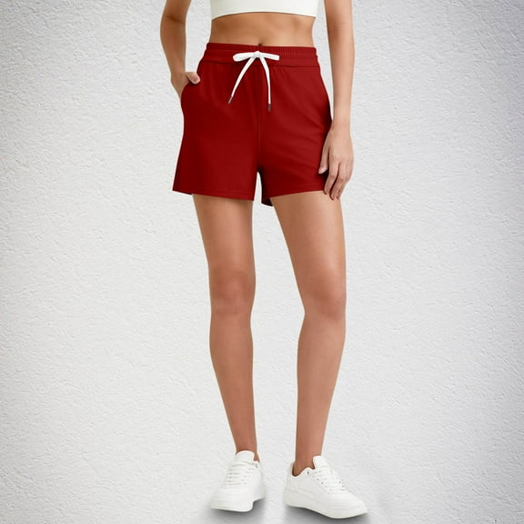 Tnhcen Women's Solid Color French Rib Shorts Drawstring Waist Athletic Pockets Casual Sportswear S-2XL Multiple Colors Available