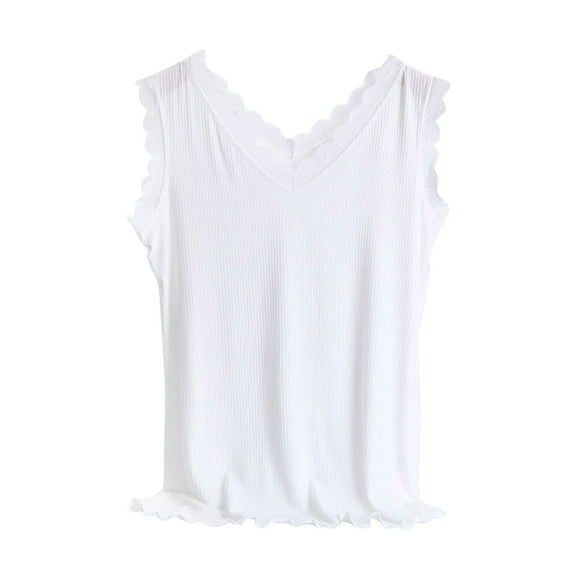 Tnhcen Women's Solid Color Lace Trim Tank Top Sleepwear Sleeveless Modal Cotton Polyester Blend Pajama L-2XL