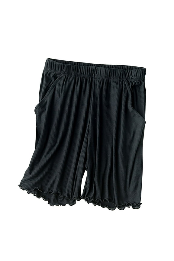 Women's Solid Color Ribbed Sleep Shorts with Pockets - Elastic Waist Loose Thin Home Wear | M-2XL Polyester Casual Pants