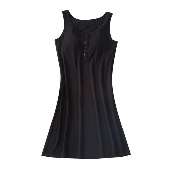 Tnhcen Women's Solid Color Tank Sleep Dress with Built-in Bra - Loose Fit Sleeveless Modal Blend Loungewear for M to 3XL