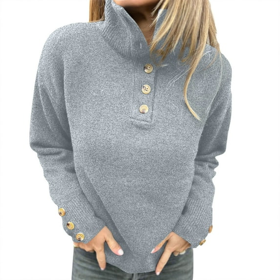 Tnhcen Women's Solid Color Turtleneck Sweater Button Detail Knit Top Soft Acrylic Pullover Fashion High Neck Wear Casual Comfort S-3XL