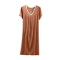 thumbnail image 1 of Tnhcen Women's Solid Color V-Neck Ruffled Cotton Sleep Dress - Plus Size Loose Short Sleeve Loungewear L-2XL Comfortable Summer Pajamas, 1 of 7