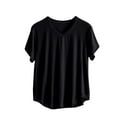 thumbnail image 1 of Tnhcen Women's Solid Color V-Neck Short Sleeve Cotton Sleepwear T-Shirt - Plus Size Loose Summer Lightweight Pajamas XL-5XL Basic Sleepwear Tops, 1 of 8