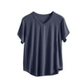 thumbnail image 1 of Tnhcen Women's Solid Color V-Neck Short Sleeve Cotton Sleepwear T-Shirt - Plus Size Loose Summer Lightweight Pajamas XL-5XL Basic Sleepwear Tops, 1 of 8