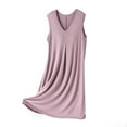 thumbnail image 1 of Tnhcen Women's Solid Color V-Neck Sleep Dress with Built-in Bra Loose-Fit Mid-Length Sleeveless Modal Blend Loungewear for L to XL, 1 of 5