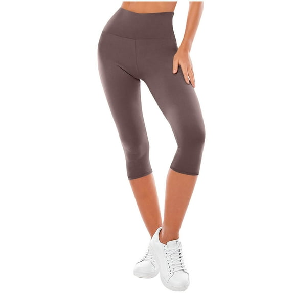 Tnhcen Women's Solid Color Yoga Pants Elastic Waistband Capri Sports Tight Leggings Milk Silk Fleece Workout Athletic S-2XL Multiple Colors Available