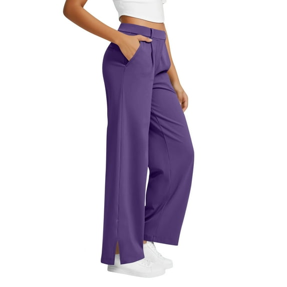 Tnhcen Women's Solid Color Yoga Pants Elastic Waistband Straight Leg Workout Capris with Side Pockets & Slits Drill Fabric Stretchy Athletic S-2XL