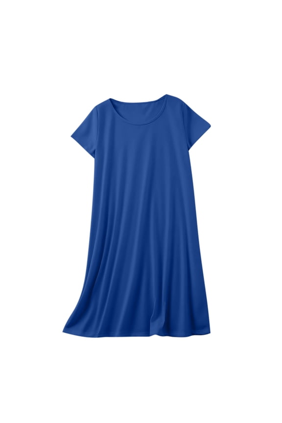 Women's Solid Crew Neck Summer Cotton Dress – Basic Short Sleeve Sleepwear for Home Outdoor Versatile Casual Dress S-2XL