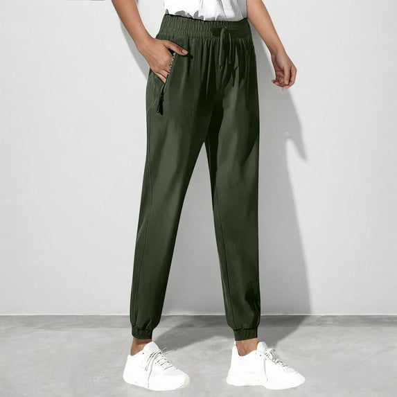 Tnhcen Women's Solid Jogger Pants with Drawstring & Zipper Pockets Polyester Sportswear Loose Fit Workout Running Pants S-5XL Multiple Colors Available