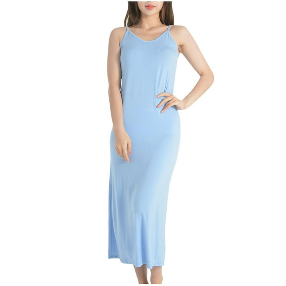 Tnhcen Women's Solid Modal V-Neck Nightgown - Sleeveless Long Sleep Dress M-XL Soft & Flowy Loungewear