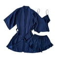 thumbnail image 1 of Tnhcen Women's Solid Sleep Pajama Set Cami Tank Top Shorts Robe Nightgown 3-Piece Polyester Satin Home Clothes Set S-XL, 1 of 3