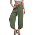 thumbnail image 1 of Tnhcen Women's Solid Wide Leg Cropped Pants Elastic Waist Lounge Pants with Pockets Ankle-Length Trousers Polyester Spandex Cotton-Like Casual Comfort, 1 of 9