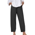 thumbnail image 1 of Tnhcen Women's Spring Autumn Drawstring Casual Pants - Pre-Washed Lightweight Straight Leg 9Inch Hem Basic Solid Color Elastic Waist Band Pants S-5XL, 1 of 7