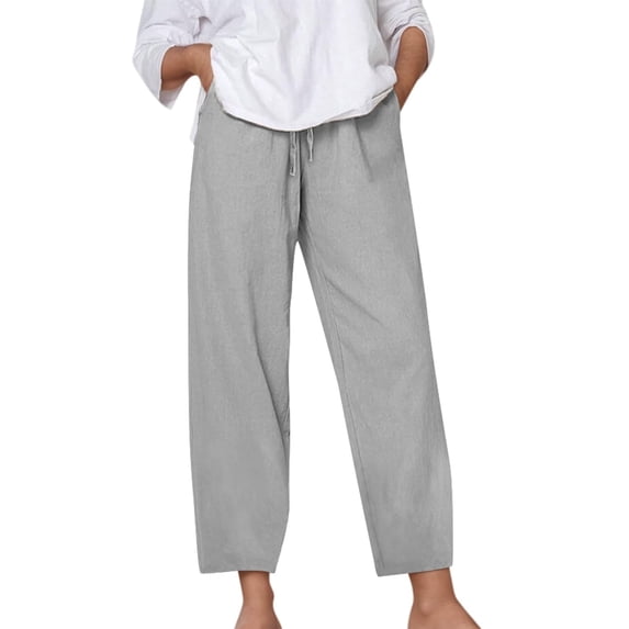 Tnhcen Women's Spring Autumn Drawstring Casual Pants - Pre-Washed Lightweight Straight Leg 9Inch Hem Basic Solid Color Elastic Waist Band Pants S-5XL