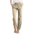 thumbnail image 1 of Tnhcen Women's Spring Autumn Drawstring Solid Color Baggy Cotton Linen Straight Leg Pants with Pockets S-3XL Casual Basic Relaxed Fit Trousers, 1 of 5