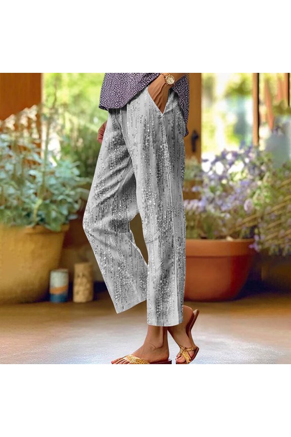 Women's Spring Autumn Versatile Printed Straight Leg Casual Pants S-2XL – Comfy Lightweight Baggy Fit Flattering Straight Cut Easy-to-Wear for Every Occasion