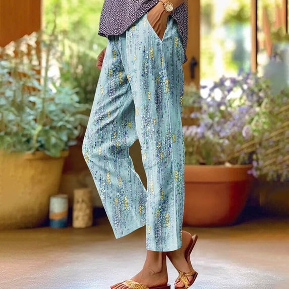 Tnhcen Women's Spring Autumn Versatile Printed Straight Leg Casual Pants S-2XL – Comfy Lightweight Baggy Fit Flattering Straight Cut Easy-to-Wear for Every Occasion