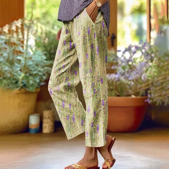Tnhcen Women's Spring Autumn Versatile Printed Straight Leg Casual Pants S-2XL – Comfy Lightweight Baggy Fit Flattering Straight Cut Easy-to-Wear for Every Occasion