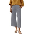 thumbnail image 1 of Tnhcen Women's Spring Summer Casual Elastic Waist Linen Look Pre - Washed Crinkle 100% Polyester Solid Color Straight Leg Wide Cuff Cropped Capri Pants S - 2XL Relaxed Fit Trousers, 1 of 9