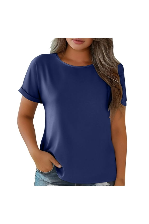 Women's Spring Summer Loose Fit Crewneck T-Shirt | Lightweight Nylon Spandex Basic Tops | Plus Size Friendly (XL-5XL) Shiny Fabric Shirts