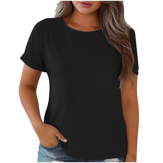 Tnhcen Women's Spring Summer Loose Fit Crewneck T-Shirt | Lightweight Nylon Spandex Basic Tops | Plus Size Friendly (XL-5XL) Shiny Fabric Shirts