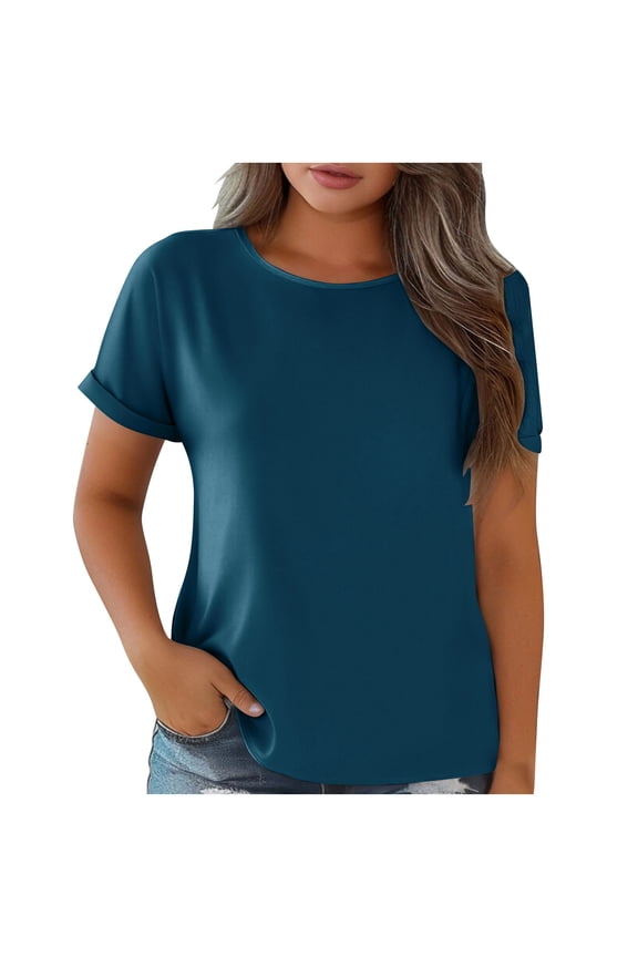 Women's Spring Summer Loose Fit Crewneck T-Shirt | Lightweight Nylon Spandex Basic Tops | Plus Size Friendly (XL-5XL) Shiny Fabric Shirts