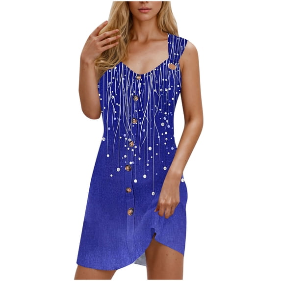 Tnhcen Women's Spring/Summer Vintage Print Sleepwear Decorative Button V-neck Dress Lightweight Breathable Perfect for Sleeping/Beach/Relaxing S-2XL