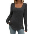 thumbnail image 1 of Tnhcen Women's Square Neck Sweater Ribbed Knit Top with Button Details Nylon Spandex Matte Fabric Fall Winter Stretchable Pullover Casual Chic Women's Clothing S-2XL Size Range, 1 of 4