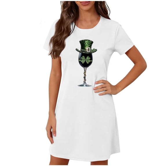 Tnhcen Women's St. Patrick's Day Graphic Print Sleep Dress Casual Loose Fit Home Wear Plus Size 2XL Comfortable Polyester Spandex Sleepshirt Nightgown