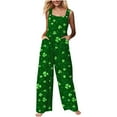 thumbnail image 1 of Tnhcen Women’s St. Patrick’s Day Green Clover Button Jumpsuit – Loose Fit Wide-Leg Romper with Pockets Pre-Shrunk Fabric S-2XL Sizes for Holiday Party or Casual Wear, 1 of 7