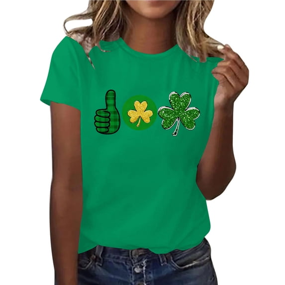 Tnhcen Women's St. Patrick's Day Green Short Sleeve Crew Neck T - shirt Charm Print 95% Polyester 5% Spandex Stretchy Slim Fit Festival Casual Top Shirt S - 3XL