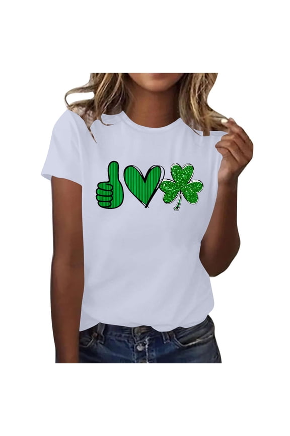 Women's St. Patrick's Day Green Short Sleeve Crew Neck T - shirt Charm Print 95% Polyester 5% Spandex Stretchy Slim Fit Festival Casual Top Shirt S - 3XL