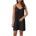 thumbnail image 1 of Tnhcen Women's Strappy Cami V-Neck Dress 100% Polyester Pre - Shrunk Cotton Linen Look, Loose Fit Casual Nightgown Sleepwear, Plus Size S - 2XL Women's Loungewear Dress, 1 of 8