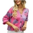 thumbnail image 1 of Tnhcen Women's Strawberry Print Cardigan Acrylic Knit Button Front Loose Fit Casual Wear Round Neck Long Sleeve Top Soft Comfort S-XL, 1 of 9