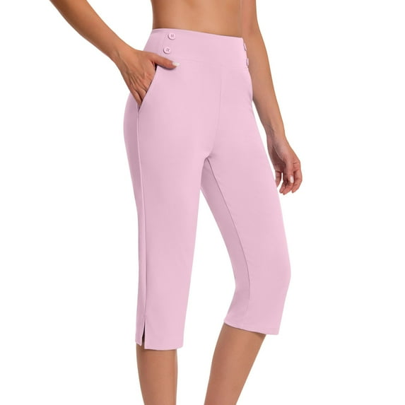 Tnhcen Women's Stretchy Yoga Pants & Workout Leggings - High Waisted 7/8 Length Active Pants with Button Detail Workout & Casual Wear S-5XL