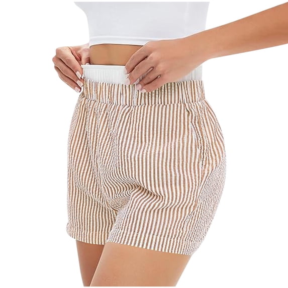 Tnhcen Women's Stripe Double Waistband Elastic Shorts Nylon Spandex Sleepwear Pajama Bottoms Comfortable Lounge Shorts S-2XL Multiple Colors Available