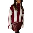 thumbnail image 1 of Tnhcen Women's Striped Color Block Sweater High Neck Knit Top Nylon Spandex Winter Wear Loose Fit Casual Pullover Long Sleeve Comfort S-XL, 1 of 7