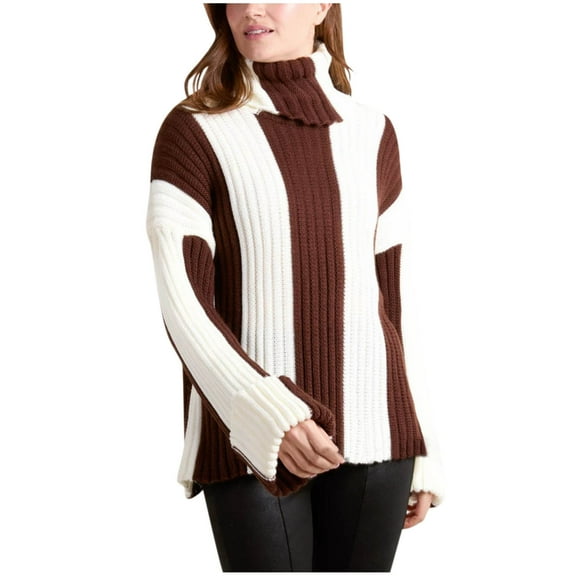 Tnhcen Women's Striped Color Block Sweater High Neck Knit Top Nylon Spandex Winter Wear Loose Fit Casual Pullover Long Sleeve Comfort S-XL